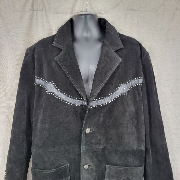 3B West Men's Black Suede and Leather Jacket with Studded Details Western - Picture 4 of 14